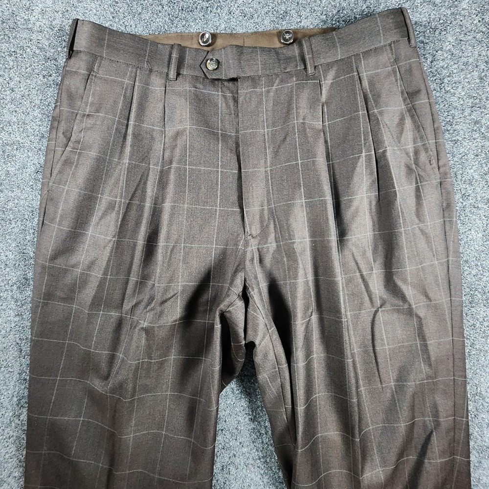 Scabal Bespoke 2 Pc Suit Mens 43XL Pants35x37 Brown Windowpane Super 100s Wool - Picture 16 of 16
